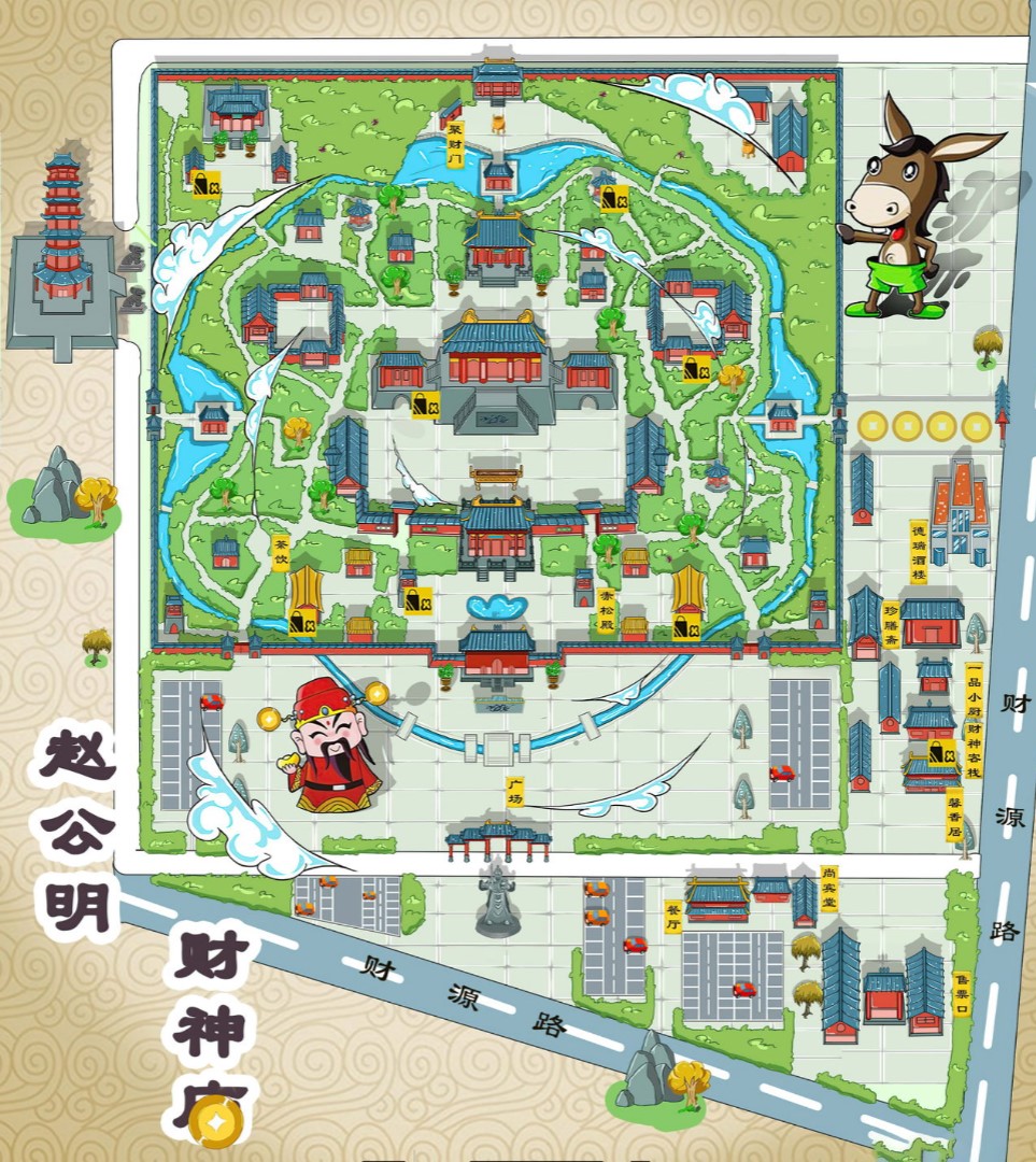 商河寺庙类手绘地图